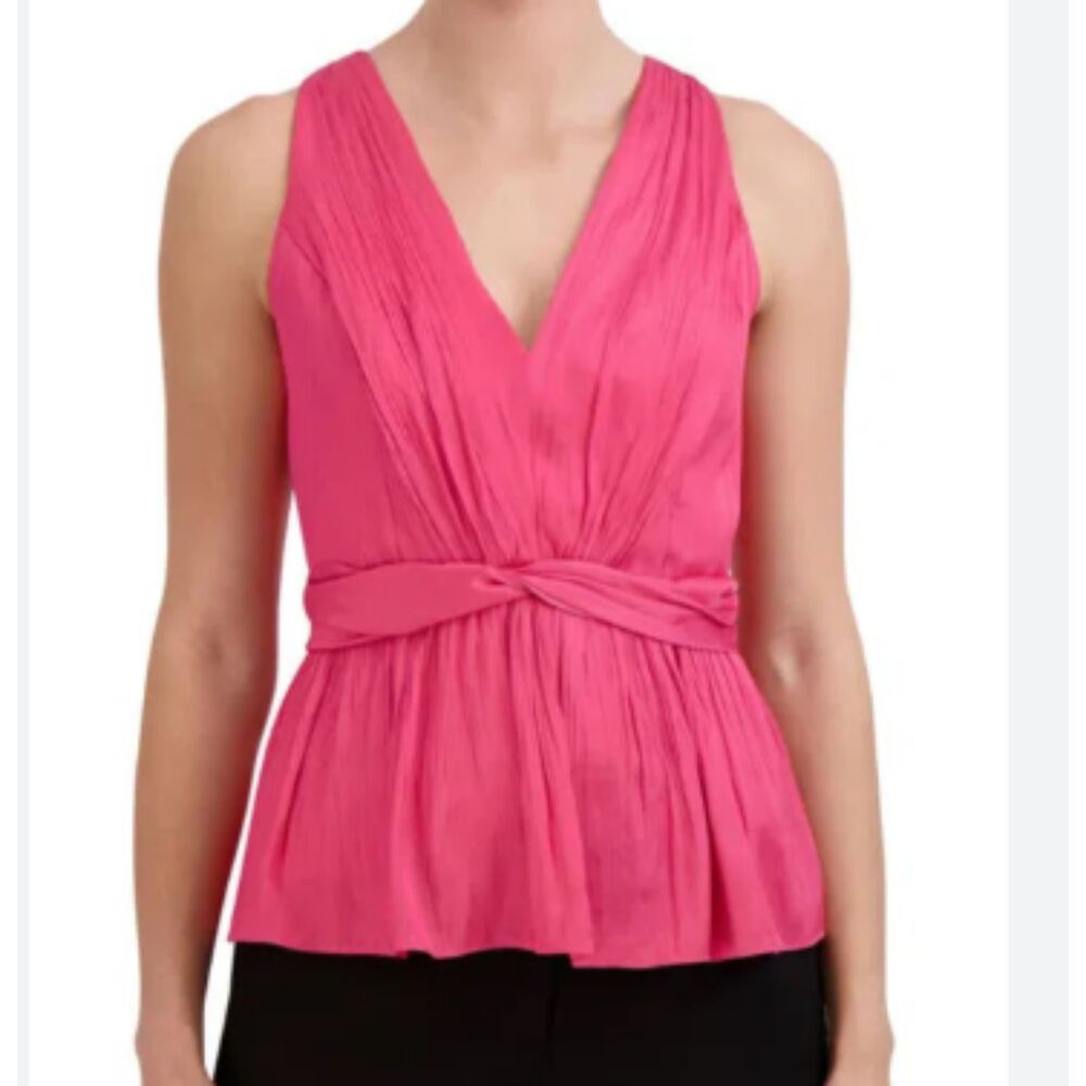 BCBGMaxazria Pink Sleeveless Pleated Peplum Blouse Size Medium